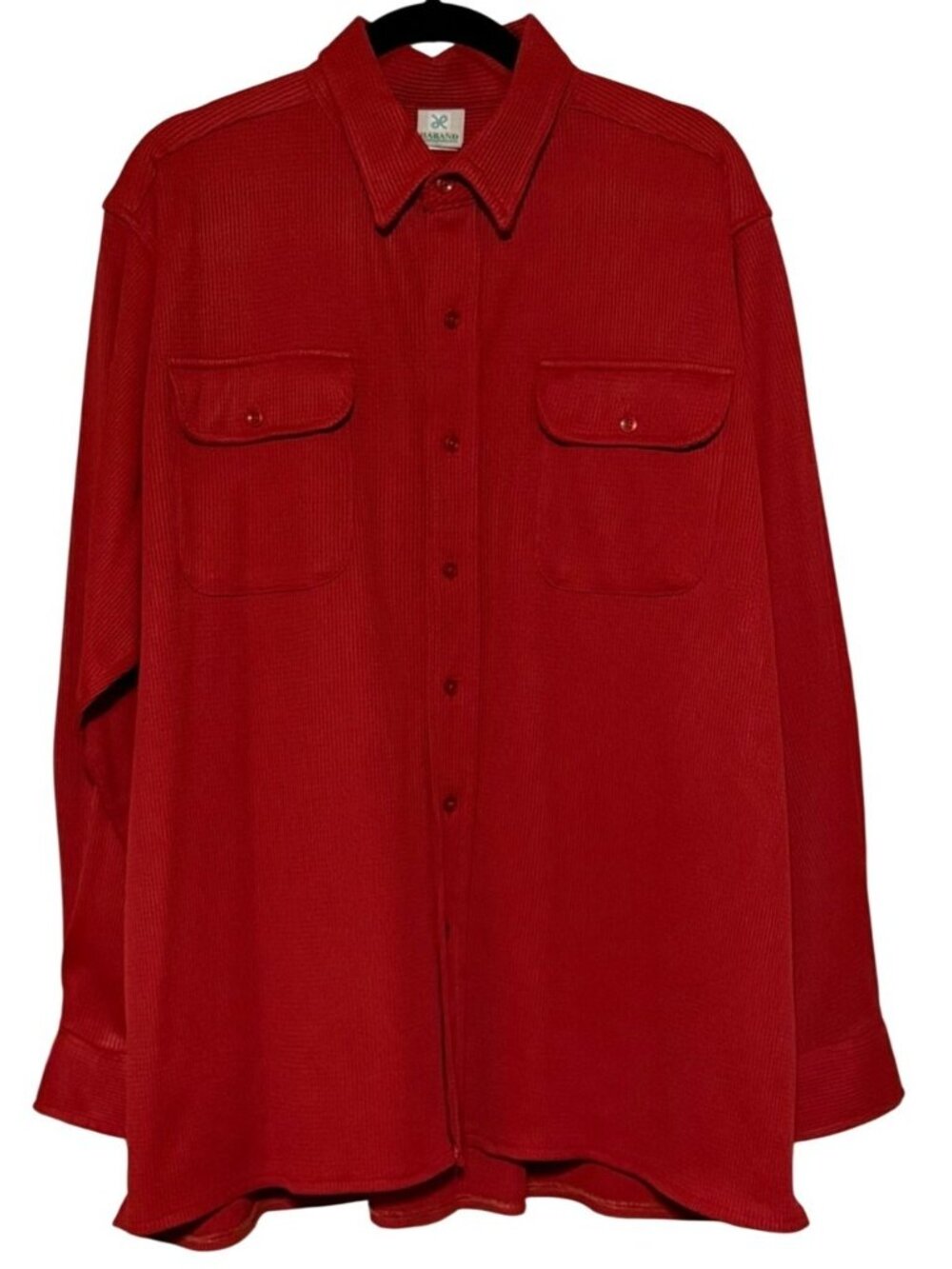 VINTAGE Haband Red Textured Buttoned Long-Sleeve Polyester Shirt Men's Size XL